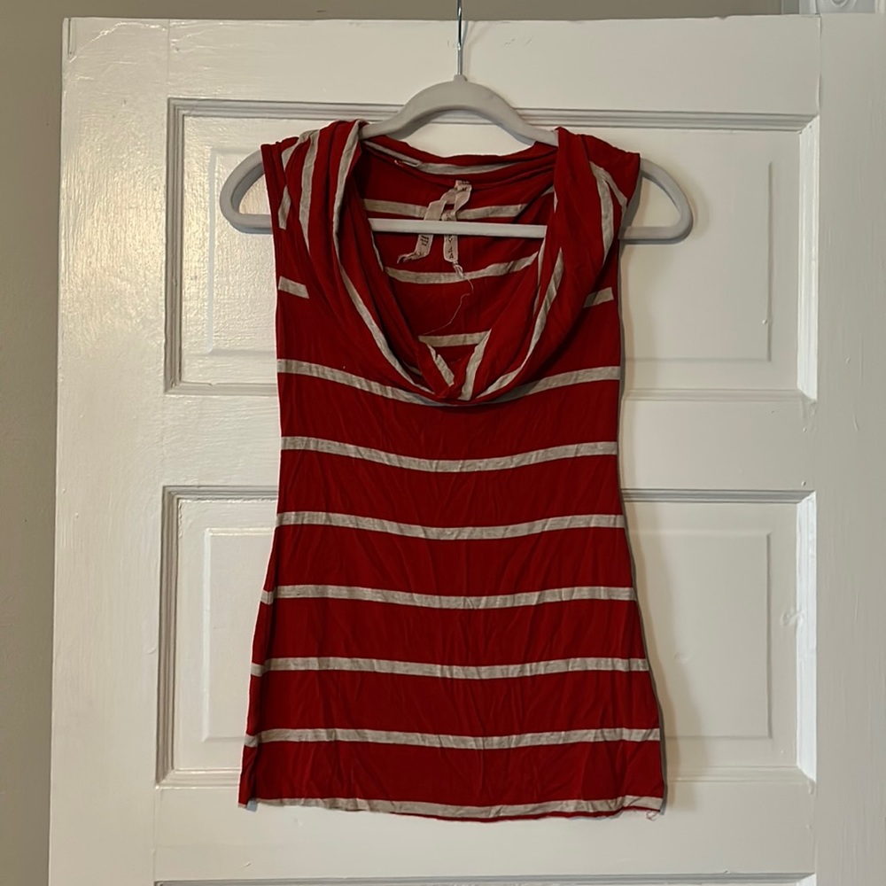 Cowl neck striped tank top